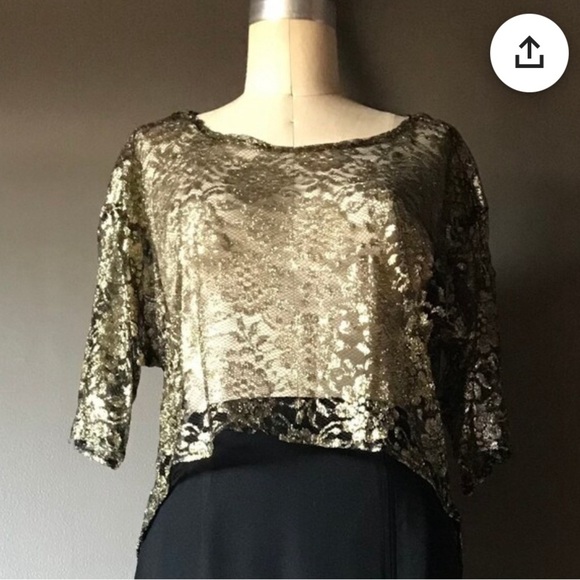 Stoplight Vintage 80s Lace Crop Fish Tail Top / Hi Lo Blouse / - Picture 1 of 11
